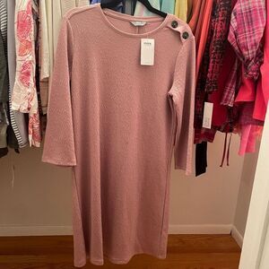 Max Fashion Women's Long Sleeve Button Shoulder Shirt Dress Pink Small